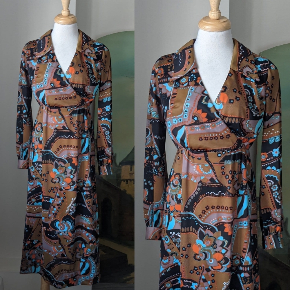 Vintage 1970s Nylon Jersey Maxi Dress